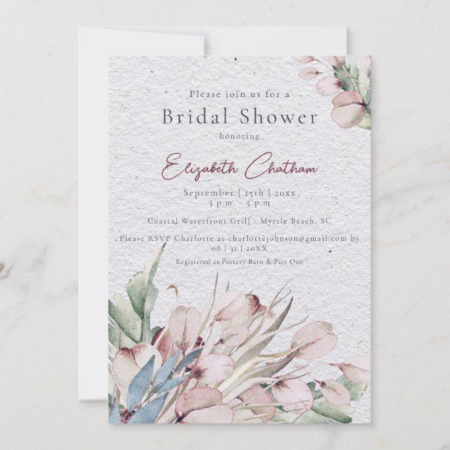 Watercolor Boho Floral and Botanical Bridal Shower Invitation (Front)