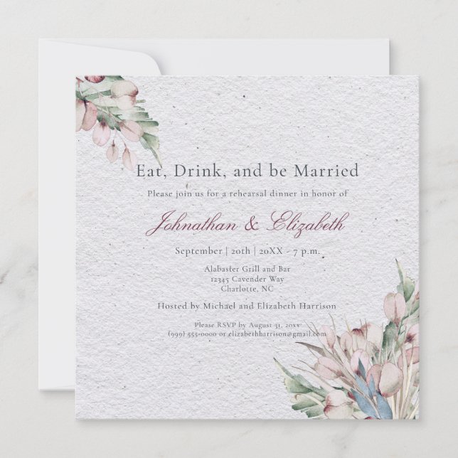 Watercolor Boho Floral and Botanical Rehearsal Invitation (Front)
