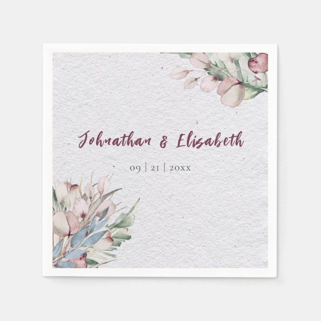 Watercolor Boho Floral and Botanical Wedding Napkins (Front)