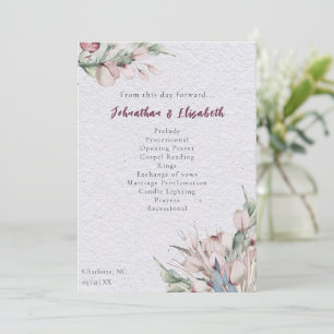 Watercolor Boho Floral and Botanical Wedding Program