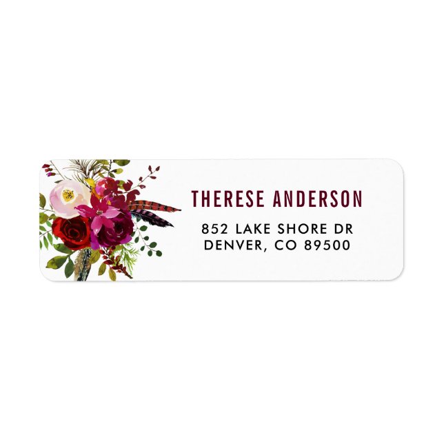 Watercolor Boho Floral Autumn Address Label (Front)