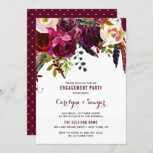 Watercolor Boho Floral Autumn Engagement Party Invitation