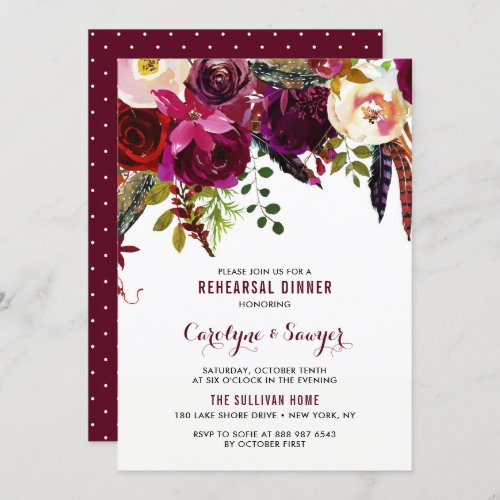 Watercolor Boho Floral Autumn Rehearsal Dinner Invitation