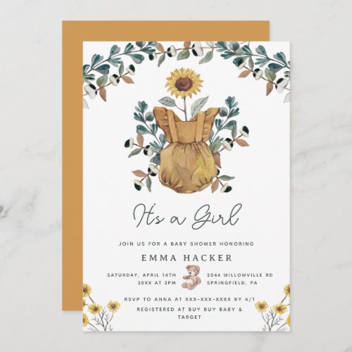 Watercolor Boho Floral Baby Girl Shower Invitation