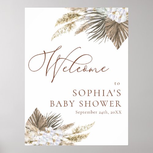 Watercolor Boho Floral Bridal Baby Shower Welcome Poster