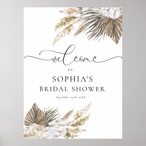 Watercolor Boho Floral Bridal Baby Shower Welcome Poster