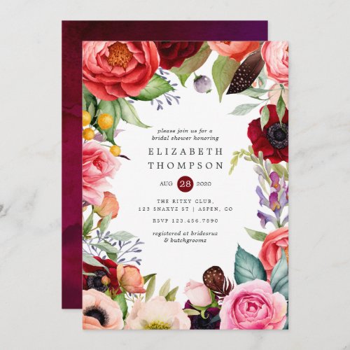 Watercolor Boho Floral Bridal Shower Invitation