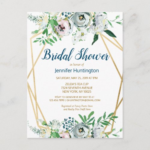 Watercolor Boho Floral Bridal Shower Invitation Postcard