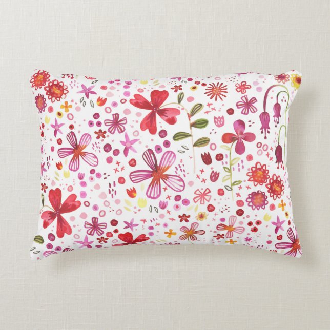 Watercolor Boho Floral Colorful Accent Pillow (Front)