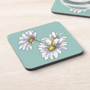 Watercolor Boho Floral Daisy Christmas Gift Beverage Coaster