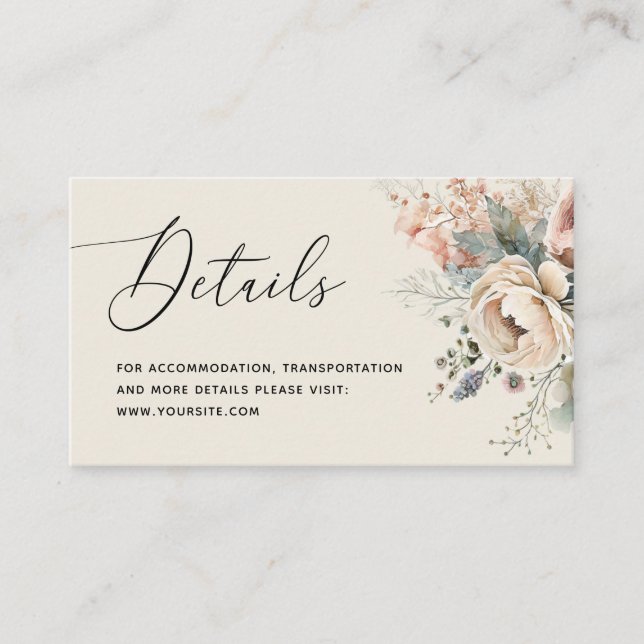 Watercolor boho floral details. Elegant wedding Enclosure Card (Front)