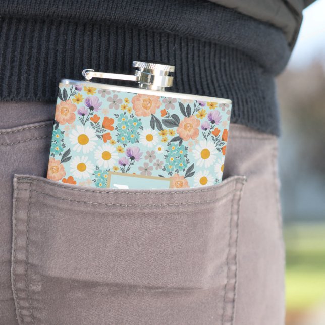 Watercolor Boho Floral Flask (In Situ)