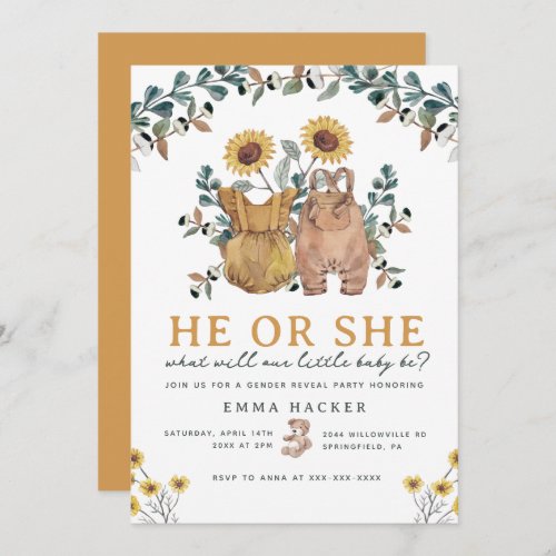 Watercolor Boho Floral Gender Reveal Party Invitation