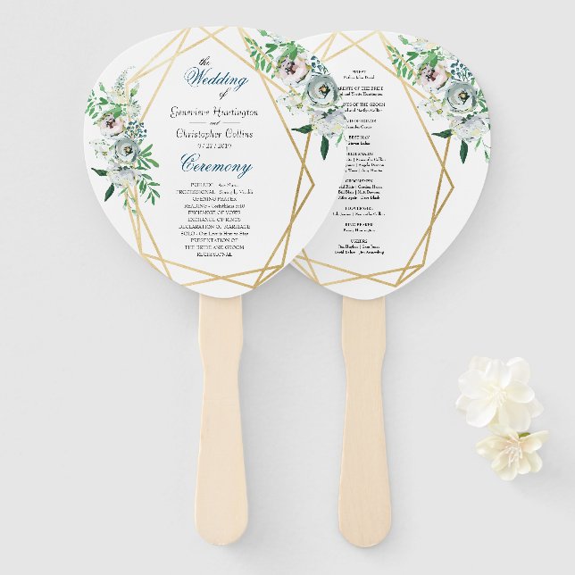 Watercolor Boho Floral Geometric Wedding Ceremony Hand Fan (Front and Back)