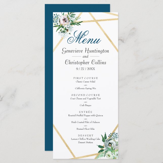 Watercolor Boho Floral Geometric Wedding Menu (Front/Back)