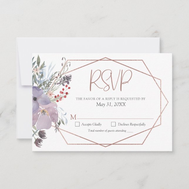 Watercolor Boho Floral Geometric Wedding RSVP Card (Front)