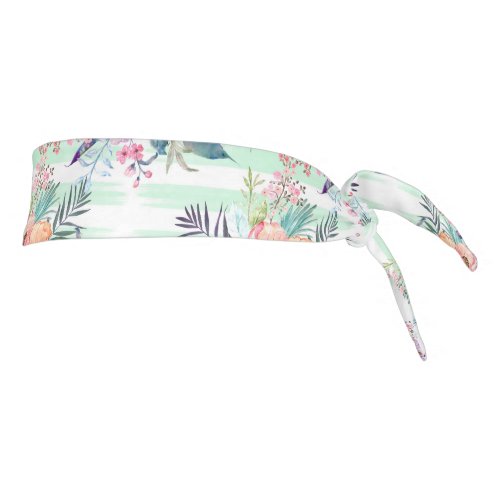 Watercolor Boho floral leaves stripes hand paint Tie Headband