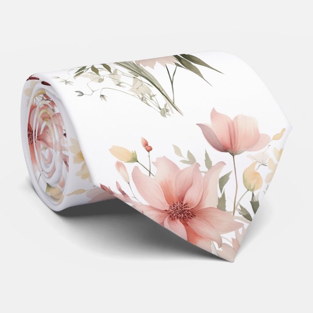 Watercolor Boho Floral Neck Tie (Rolled)
