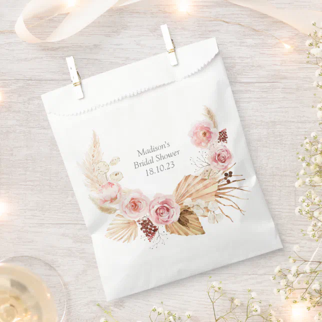 Watercolor Boho Floral Pampas Grass Bridal Shower Favor Bag | Zazzle
