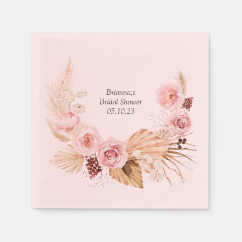 Watercolor Boho FLoral Pampas Grass Bridal Shower Napkins