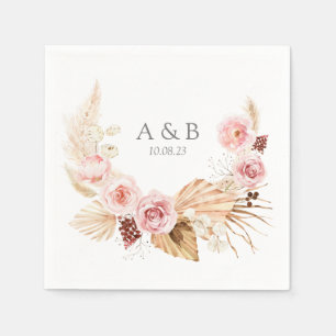 Watercolor Boho FLoral Pampas Grass Wedding Napkins