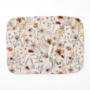 Watercolor Boho Floral Pattern Baby Burp Cloth