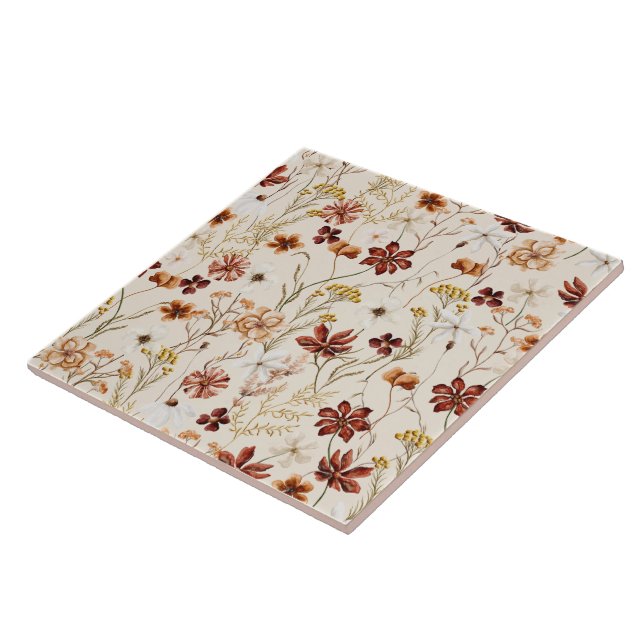 Watercolor Boho Floral Pattern Ceramic Tile (Side)