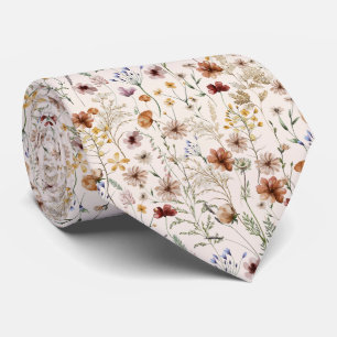Watercolor Boho Floral Pattern Neck Tie