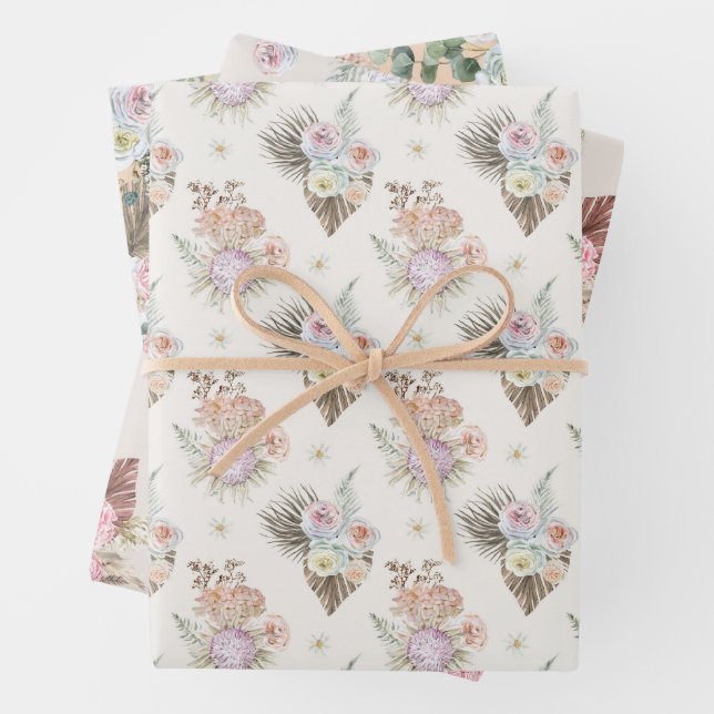 Watercolor Boho Floral Pattern Wrapping Paper Sheets (In situ)