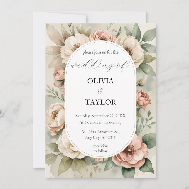 Watercolor Boho Floral Rustic Wedding Invitation (Front)