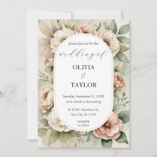 Watercolor Boho Floral Rustic Wedding Invitation