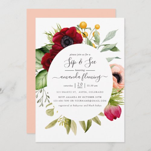 Watercolor Boho Floral Sip and See Invitation