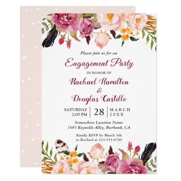 Watercolor Boho Floral Spring Engagement Party Invitation