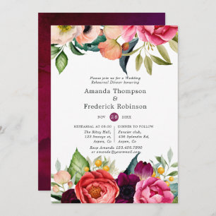 Watercolor Boho Floral Spring Rehearsal Dinner Invitation