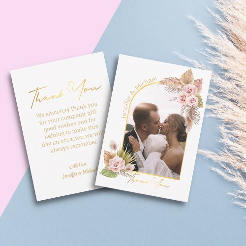 watercolor boho floral thank you wedding photo  note card
