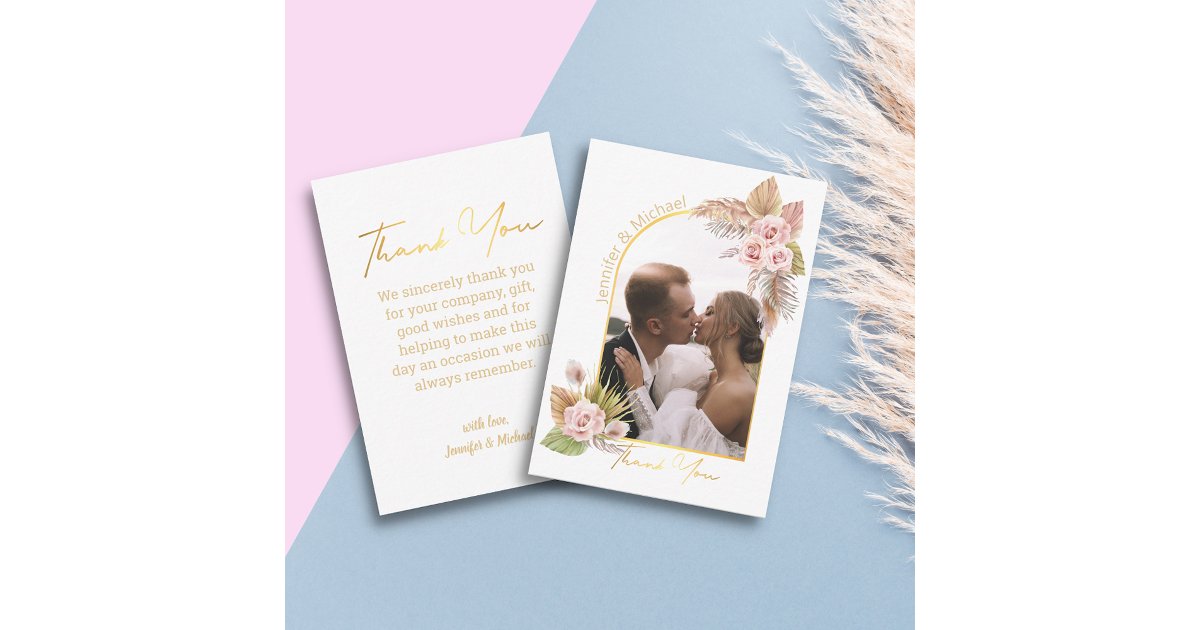 watercolor boho floral thank you wedding photo note card | Zazzle