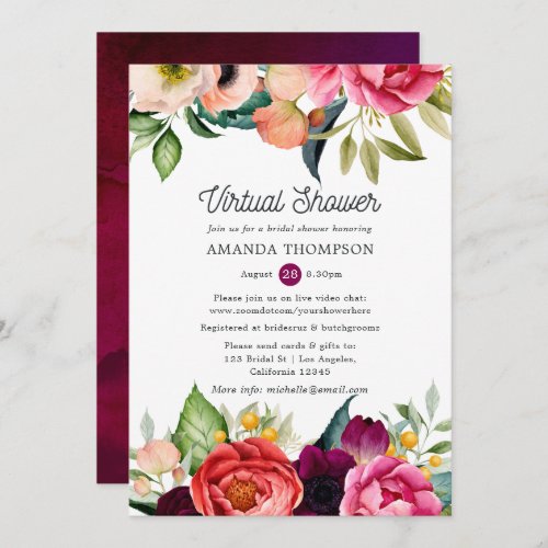 Watercolor Boho Floral Virtual Bridal Shower Invitation