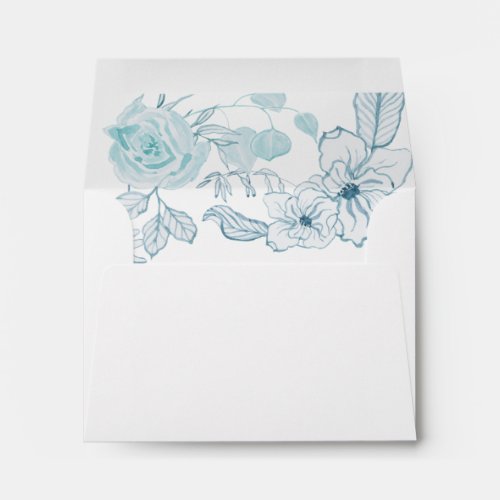Watercolor Boho Floral Wedding Blue White Greenery Envelope