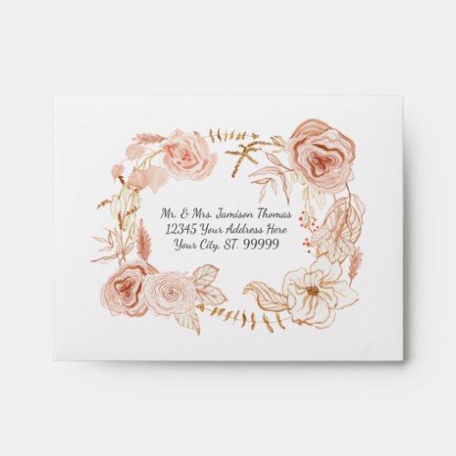 Watercolor Boho Floral Wedding Blush Pink Foliage Envelope