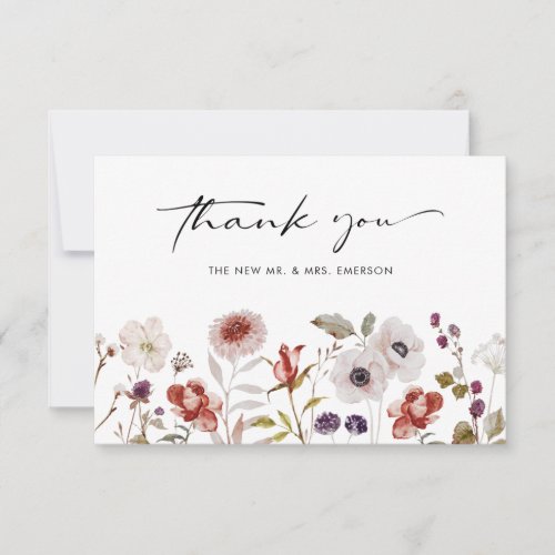 Watercolor Boho Floral Wedding Thank You Card