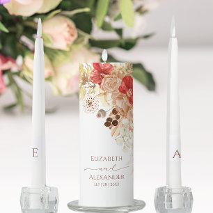 Watercolor Boho Floral Wedding Unity Candle Set
