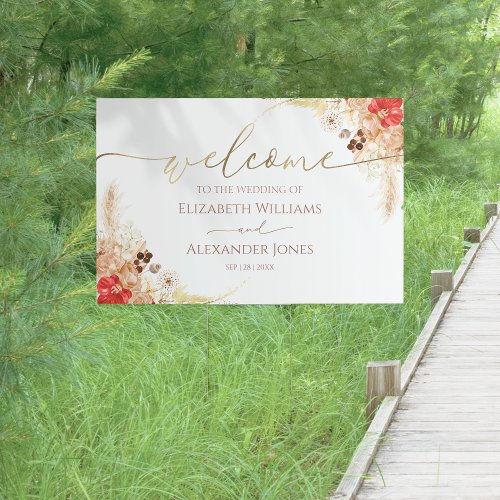 Watercolor Boho Floral Wedding Welcome Yard Sign