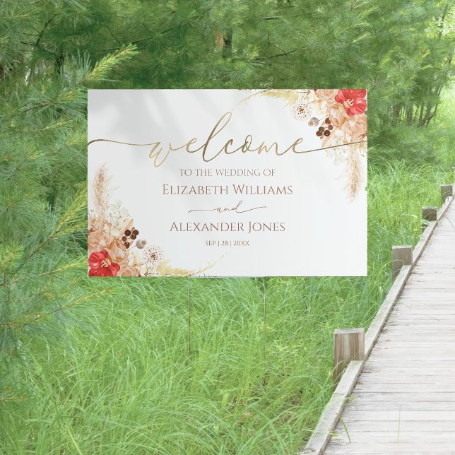 Watercolor Boho Floral Wedding Welcome Yard Sign (Creator Uploaded)