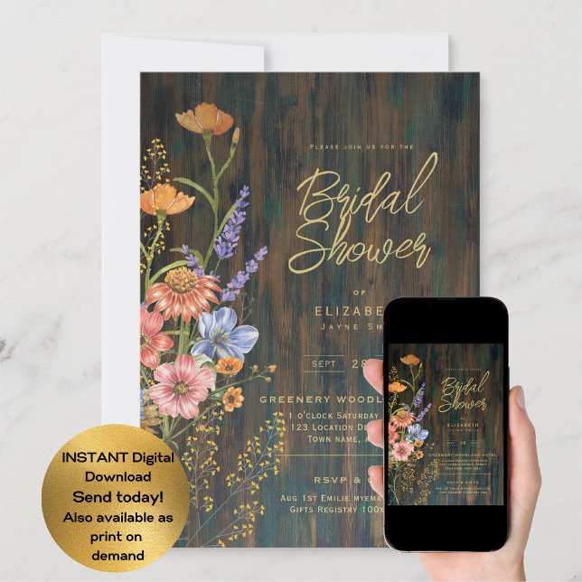 Watercolor Boho Floral Wildflowers Bridal Shower Invitation (Creator Uploaded)