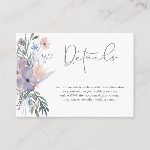 Watercolor Boho Floral Wildflowers Wedding Details Enclosure Card