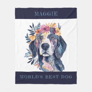 Watercolor Boho Floral World's Best Dog Painting Fleece Blanket