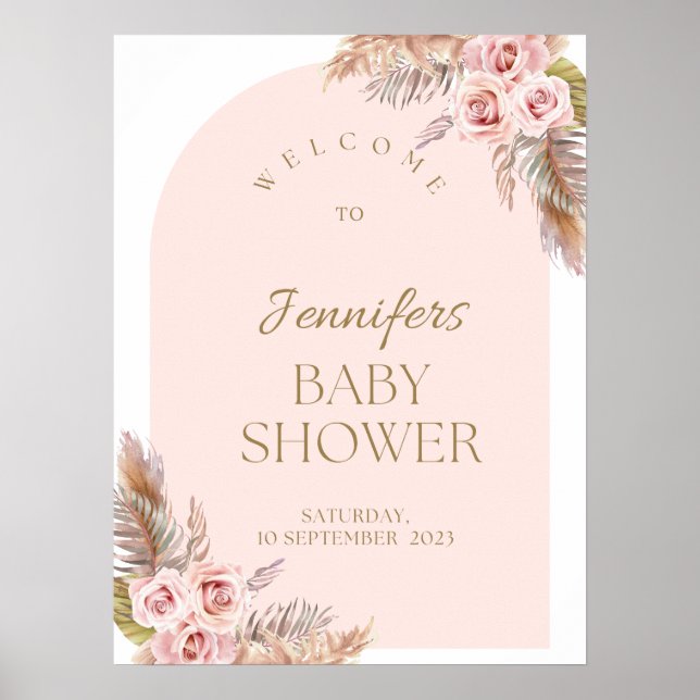Watercolor Boho Flowers Baby Shower Welcome Sign (Front)