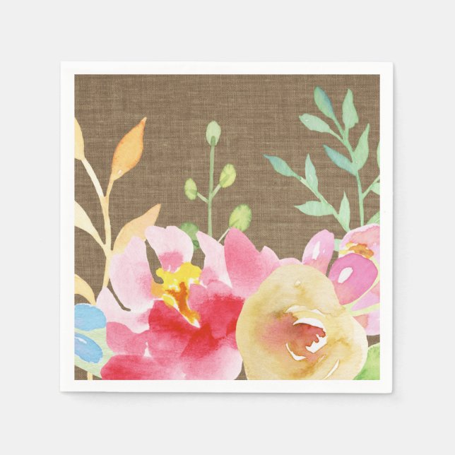 Watercolor Boho Flowers & Burlap Napkins (Front)
