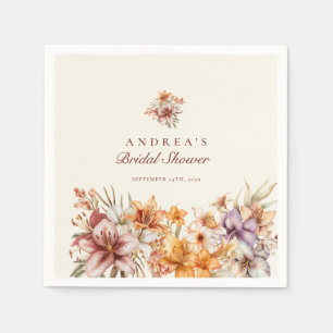 Watercolor Boho Flowers   Floral Bridal Shower Napkins
