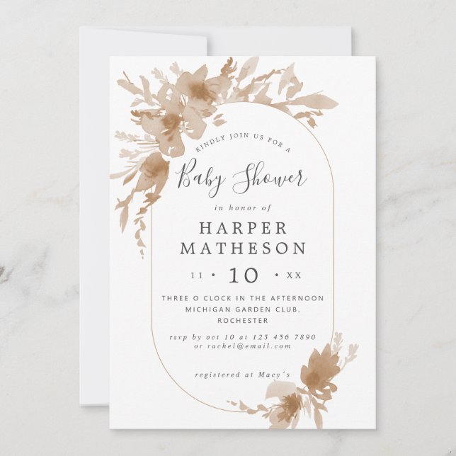 Watercolor boho flowers oblong baby shower invitat invitation (Front)